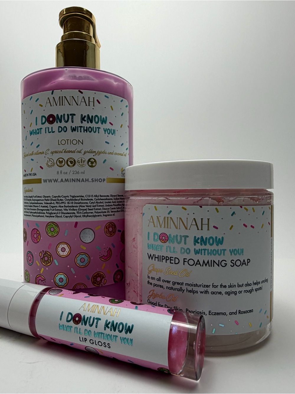 Aminnah 'I Donut Know' Pink Whipped Foaming Soap & Lotion Gift Set